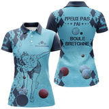 Polo Femme Personnalisé, Cadeau Humour Bouliste, J'Peux Pas J'ai Boule Bretonne - Polo femme bleu