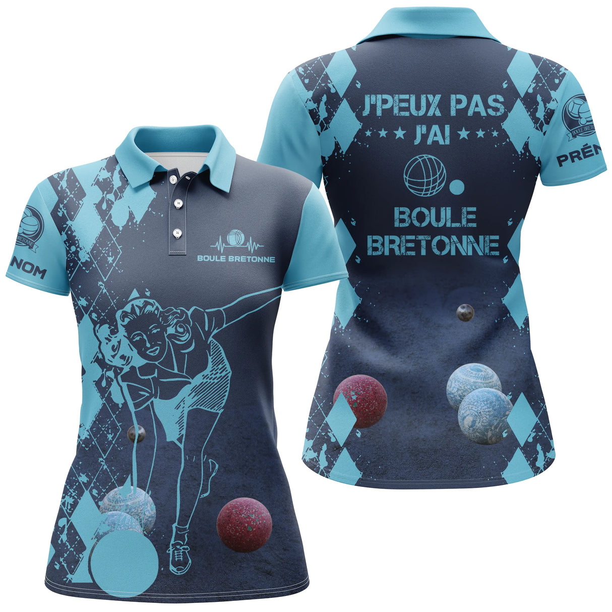 Polo Femme Personnalisé, Cadeau Humour Bouliste, J'Peux Pas J'ai Boule Bretonne - Polo femme bleu marine