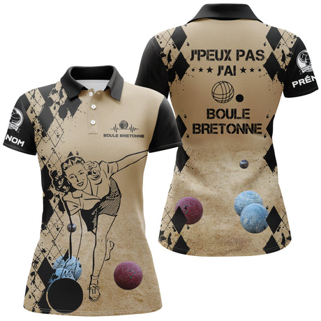 Polo Femme Personnalisé, Cadeau Humour Bouliste, J'Peux Pas J'ai Boule Bretonne - Polo femme sable