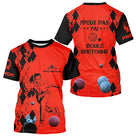 T-shirt boule bretonne personnalisé rouge et noir motif argyle joueur de pétanque et slogan humour