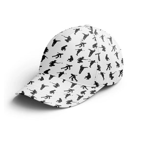 Casquette pétanque blanche all-over silhouettes joueurs noires impression intégrale bouliste unisexe