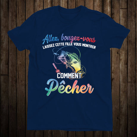 T-shirt humour pêche femme coloris alternatif lettrage chrome