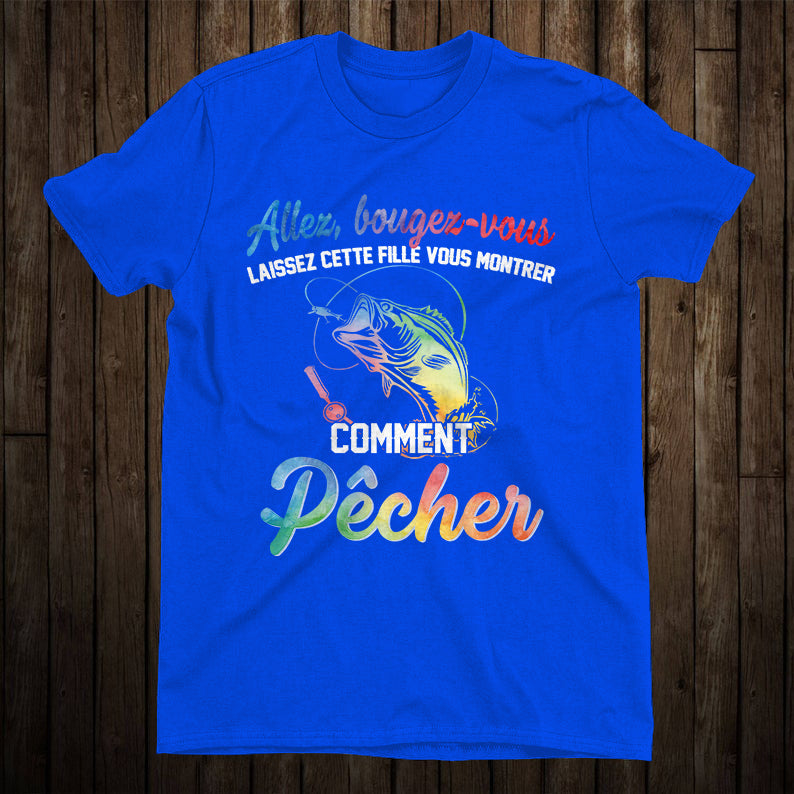 T-shirt manches longues femme humour pêche lettrage chrome iridescent fille expert