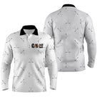 Polo golf motif cliques vue trois-quarts, design all-over et col contrastant, vêtement de sport pour golfeur