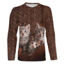 T-shirt chat marron chatons mignons unisexe, design photoréaliste quotidien aux teintes chaudes