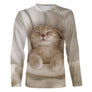 T-shirt chat beige chaton endormi unisexe, design photoréaliste quotidien attendrissant