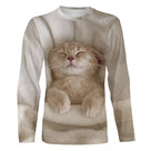 T-shirt chat beige chaton endormi unisexe, design photoréaliste quotidien attendrissant