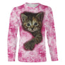 T-shirt chat rose chaton tigre unisexe, design photoréaliste quotidien tie-dye pastel