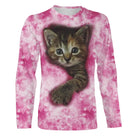 T-shirt chat rose chaton tigre unisexe, design photoréaliste quotidien tie-dye pastel