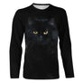 T-shirt chat noir yeux jaunes unisexe, design photoréaliste portrait félin envoûtant