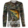 T-shirt manches longues pêche carpe all-over camouflage forêt motif carpe miroir dorée prénom personnalisé