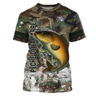 T-shirt pêche carpe all-over camouflage forêt vert brun motif carpe miroir bondissante dorée prénom personnalisé carpiste