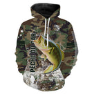 Sweat capuche pêche bar all-over camouflage forêt motif bar argenté gueule ouverte pêcheur prénom personnalisé