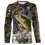 T-shirt manches longues pêche bar all-over camouflage forêt motif bar argenté prénom personnalisé surfcaster