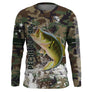 Hoodie pêche bar all-over camouflage forêt vert brun motif loup de mer carnassier prénom personnalisé