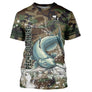 T-shirt UV pêche silure all-over camouflage forêt motif silure aux barbillons pêcheur prénom personnalisé clonk