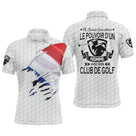 Polo golf homme bleu clair éclaboussure tricolore drapeau France slogan Ne Jamais Sous Estimer Le Pouvoir Club de Golf