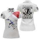 Polo golf femme bleu clair éclaboussure tricolore drapeau France slogan Pouvoir Club de Golf coupe cintrée