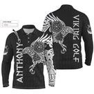 Polo manches longues golf unisexe noir tatouage tribal viking corbeau Vegvísir Viking Golf tissu respirant