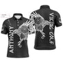 Polo golf homme noir tatouage tribal viking corbeau ailes déployées Vegvísir inscription Viking Golf prénom manche