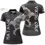 Polo golf femme noir intense tatouage tribal viking corbeau Vegvísir Viking Golf coupe cintrée tissu respirant