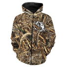Sweat à capuche zippé pêche bar leurre camouflage motif loup mer côtier