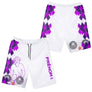 Short pétanque femme blanc et violet argyle avec joueuse de pétanque et boules métalliques, prénom personnalisé