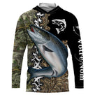 Sweat UV à capuche pêche saumon noir camouflage roseau passion prénom personnalisé, vue de face