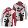 Polo manches longues golf unisexe bicolore rouge bordeaux et blanc balle silhouette golfeur prénom tissu respirant