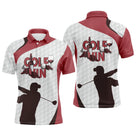 Polo golf homme bicolore rouge bordeaux côté gauche blanc balle côté droit silhouette golfeur swing zone prénom Cole central