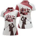 Polo golf femme bicolore rouge bordeaux et blanc balle silhouette golfeur swing zone prénom coupe cintrée