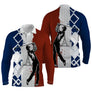 Polo manches longues golf unisexe argyle tricolore bleu blanc rouge Tour Eiffel golfeur tissu respirant