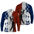 Polo manches longues golf unisexe argyle tricolore bleu blanc rouge Tour Eiffel golfeur tissu respirant