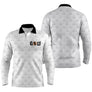 Polo manches longues golf unisexe blanc icons clubs croisés noirs damier col noir inscription Golf tissu respirant