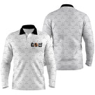 Polo manches longues golf unisexe blanc icons clubs croisés noirs damier col noir inscription Golf tissu respirant