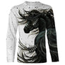 Manches longues cheval passion noir et blanc avec cheval aquarelle encre éclaboussures all-over