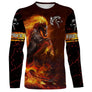 Manches longues cheval de feu rouge et orange avec cheval cabré flammes étincelles all-over