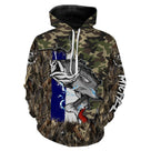 Hoodie pêche bar camouflage roseaux orange avec impression bar attaque drapeau France