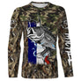 Manches longues pêche bar camouflage roseaux drapeau France unisexe motif bar surfcasting