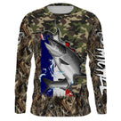 Manches longues anti-UV pêche salmonidés camouflage drapeau France saumon stylisé
