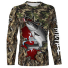 T-shirt manches longues pêche saumon camouflage Suisse motif salmonidés en gros plan
