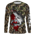 Manches longues anti-UV pêche salmonidés camouflage drapeau suisse croix blanche saumon stylisé