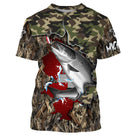 T-shirt all-over col rond pêche saumon camouflage forêt et drapeau suisse rouge