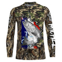 Sweat capuche all-over pêche truite camouflage forêt et drapeau France lettrage manches