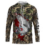 T-shirt anti-UV capuche pêche truite camouflage forêt drapeau suisse rouge truite fario en gros plan