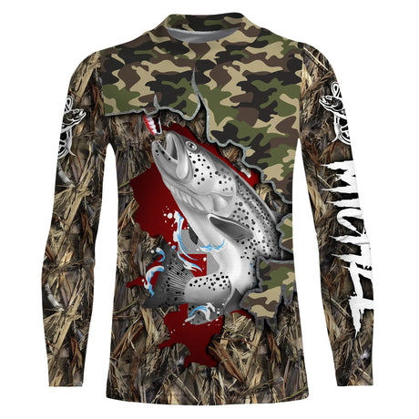 Sweat capuche all-over pêche truite camouflage et drapeau suisse lettrage manches