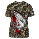 T-shirt all-over col rond pêche truite camouflage forêt et drapeau suisse rouge