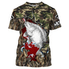 T-shirt all-over col rond pêche carpe camouflage forêt et drapeau suisse rouge