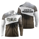 Polo pétanque manches longues unisexe blanc et marron, lettrage humour pour bouliste passionné