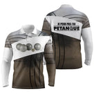 Polo pétanque manches longues unisexe blanc et marron, lettrage humour pour bouliste passionné
